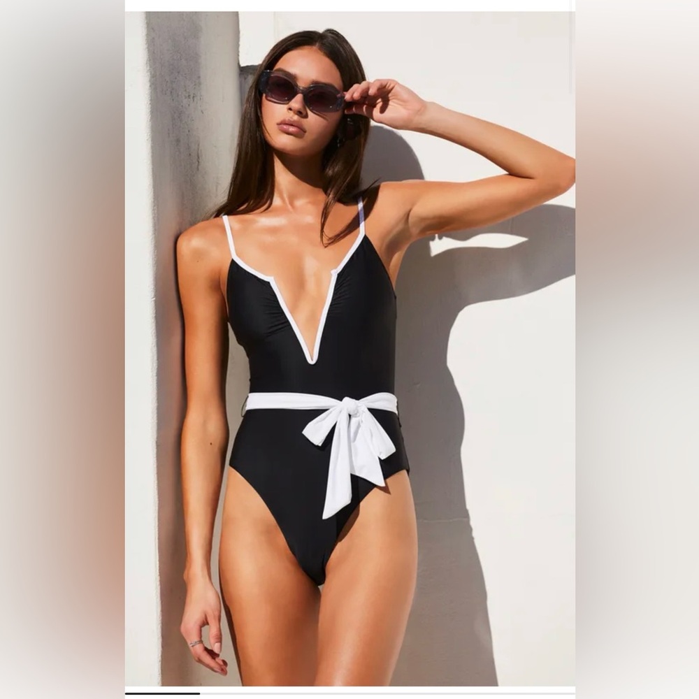 Poolside Chic Black and White Color Block One-Piece Swimsuit